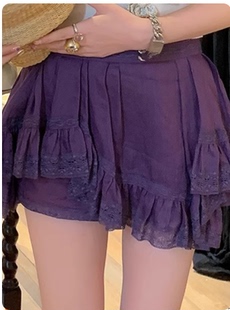 迷你芭蕾亞麻多層次不規則蕾絲花邊裙褲 rouge周美美不會走光