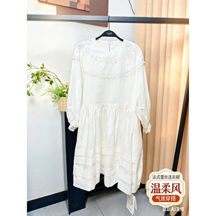 le rouge周美美【11号晚8点新品】多层压褶镂空刺绣七分袖连衣裙