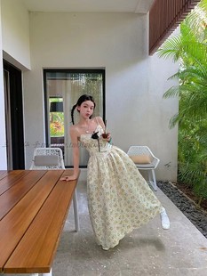 le rouge周美美 复古洛桑碎花黑白胸衣轻礼服波点吊带连衣裙长/短