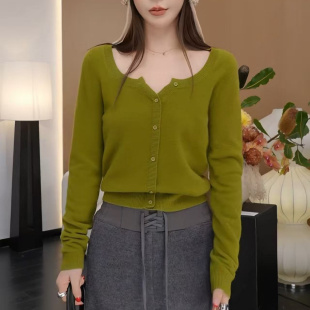 周美美同款 100全羊毛复古方领纽扣针织上衣 25号晚8点新品
