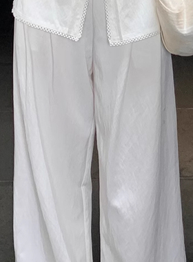 le rouge周美美 舒逸慢行花边假两件白色阔腿休闲裤拖地裤裤子女