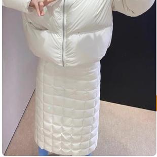 le rouge周美美 小狼造型连帽90白鸭绒羽绒服外套绗格半裙套装