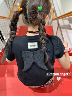 周美美同款 玩趣恶魔天使翅膀字母撞色短袖T恤女夏设计感小众