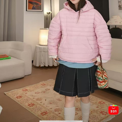 鸭绒抽绳连帽套头羽绒服