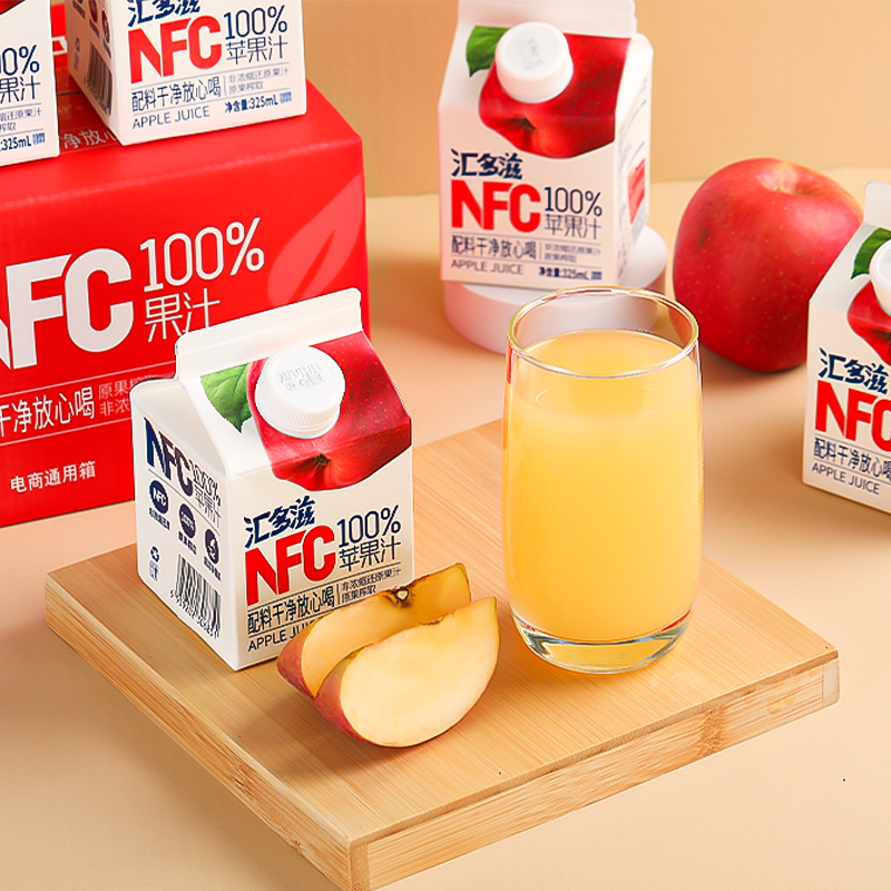 100%NFC苹果汁325ml*6盒新鲜果汁不加糖无添加汇多滋厂家直发