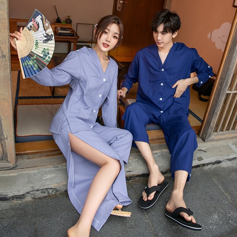汗蒸服女款纯棉2023新款大码情侣男女长款桑拿艾灸服前后开衫开扣