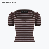 ANNANDELMAN官方直营LEON系列方领横条针织短袖 女百搭显瘦通勤T