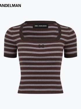 ANNANDELMAN官方直营LEON系列方领横条针织短袖女百搭显瘦通勤T