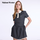 Maison 连衣裙 灰白拼色收腰短袖 Wester2025夏季 新款