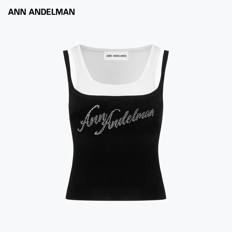 ANN ANDELMAN官方直营春季烫钻设计感短款两件式拼接毛织背心吊带