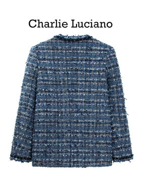 Charlie Luciano粗花呢V领夹克25冬季新款潮牌开衫宽松休闲外套女