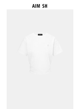 【新品】AIM SH官方直营女士 纯色小皮标logo后腰收褶短袖T恤上衣