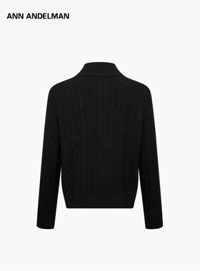 ANN ANDELMAN男女同款秋冬毛衣黑色粗线麻花拉炼立领针织开衫外套