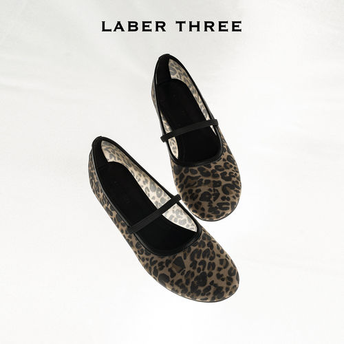 LABERTHREE26春季新品轻量感豹纹玛丽珍复合法式浅口平底舒适单鞋