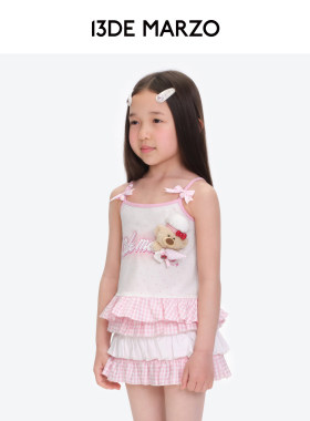 13DE MARZO童装 女童2026春夏新款草莓小熊波点吊带儿童外穿背心