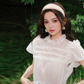 Wester2025年夏季 新款 官方女白色甜美多层荷叶边短袖 Maison 衫