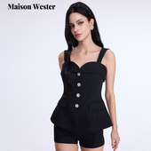 Wester25春新款 女装 高级感小香风三件套外套吊带短裤 Maison 套装