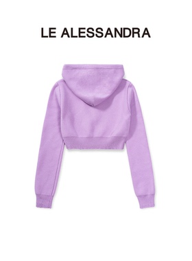 品牌直营 LE ALESSANDRA 紫色Cristal系列字母印花短款连帽运动衫