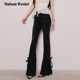 Wester2025年夏季 新款 黑色蓝色裤 Maison 脚蝴蝶结绑带微喇牛仔裤