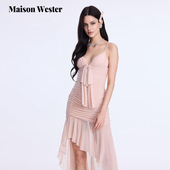 Maison 连衣裙可露丽穿搭 粉色度假风飘带修身 Wester2025夏季 新款