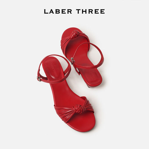 LABER THREE 2026新款度假风纽带露趾极简时尚优雅低跟舒适凉鞋女