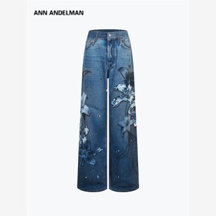 气质穿搭花卉牛仔裤 ANDELMAN男女同款 ANN 阔腿宽松 余宇涵同款