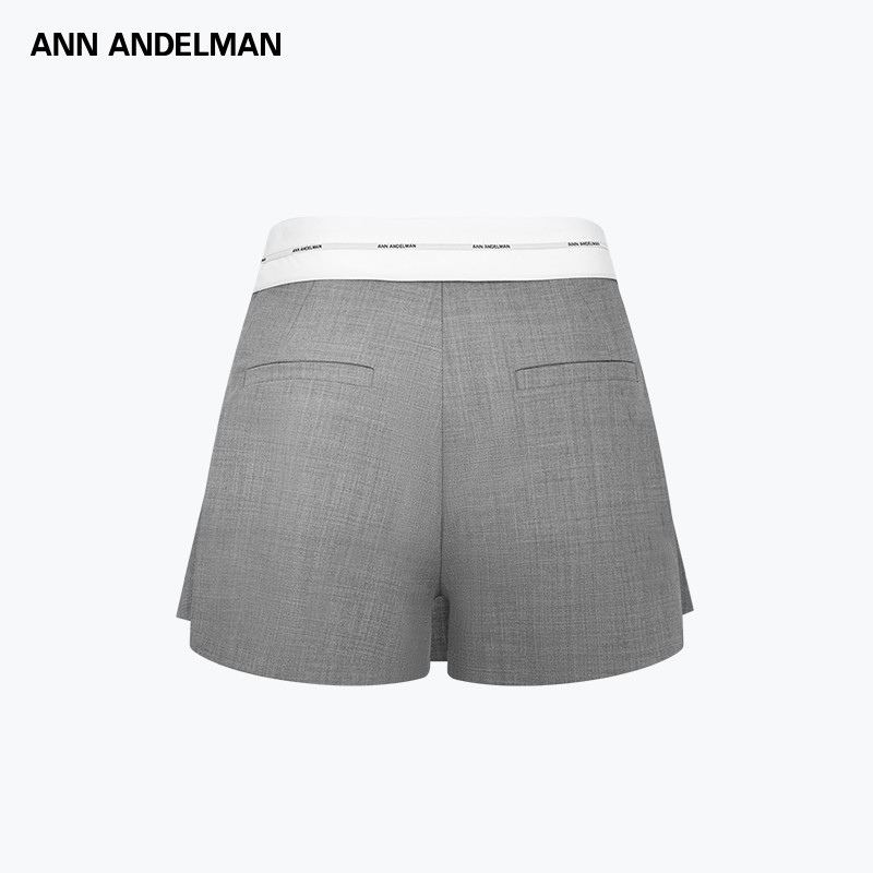 ANN ANDELMAN官方直营 灰色设计感a字半身短裙翻折腰头百褶裙裤女