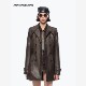 ANN ANDELMAN中长款 皮风衣水洗覆古做旧质感双排扣翻领咖色大衣