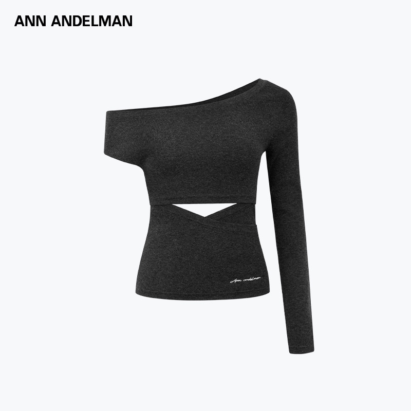 ANN ANDELMAN官方直营 长袖T恤女不规则小众设计感单肩长袖针织衫