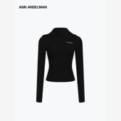 斜门襟针织上衣女翻领设计感秋冬黑色修身 ANN ANDELMAN官方 毛衣
