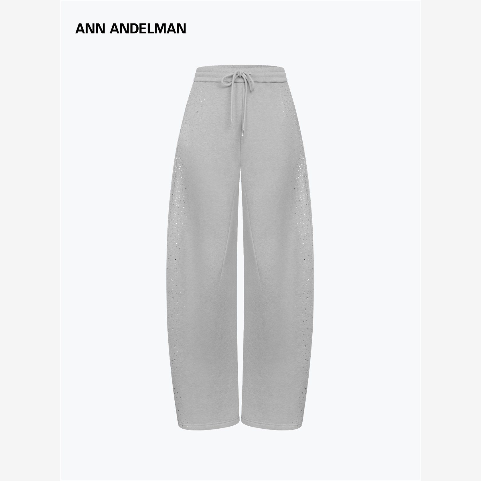 ANN ANDELMAN银河系列烫钻卫裤女灰色运动长裤秋冬宽松休闲弯刀裤