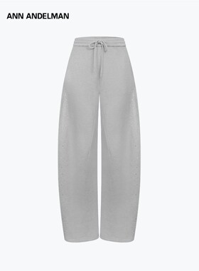 ANN ANDELMAN银河系列烫钻卫裤女灰色运动长裤秋冬宽松休闲弯刀裤