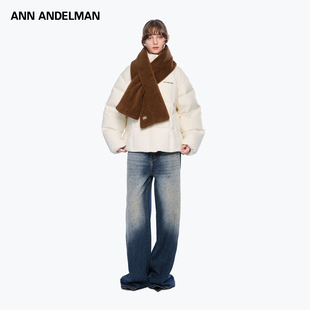 ANN ANDELMAN可拆卸撞色围巾羽绒服女冬季白色保暖防寒宽松面包服