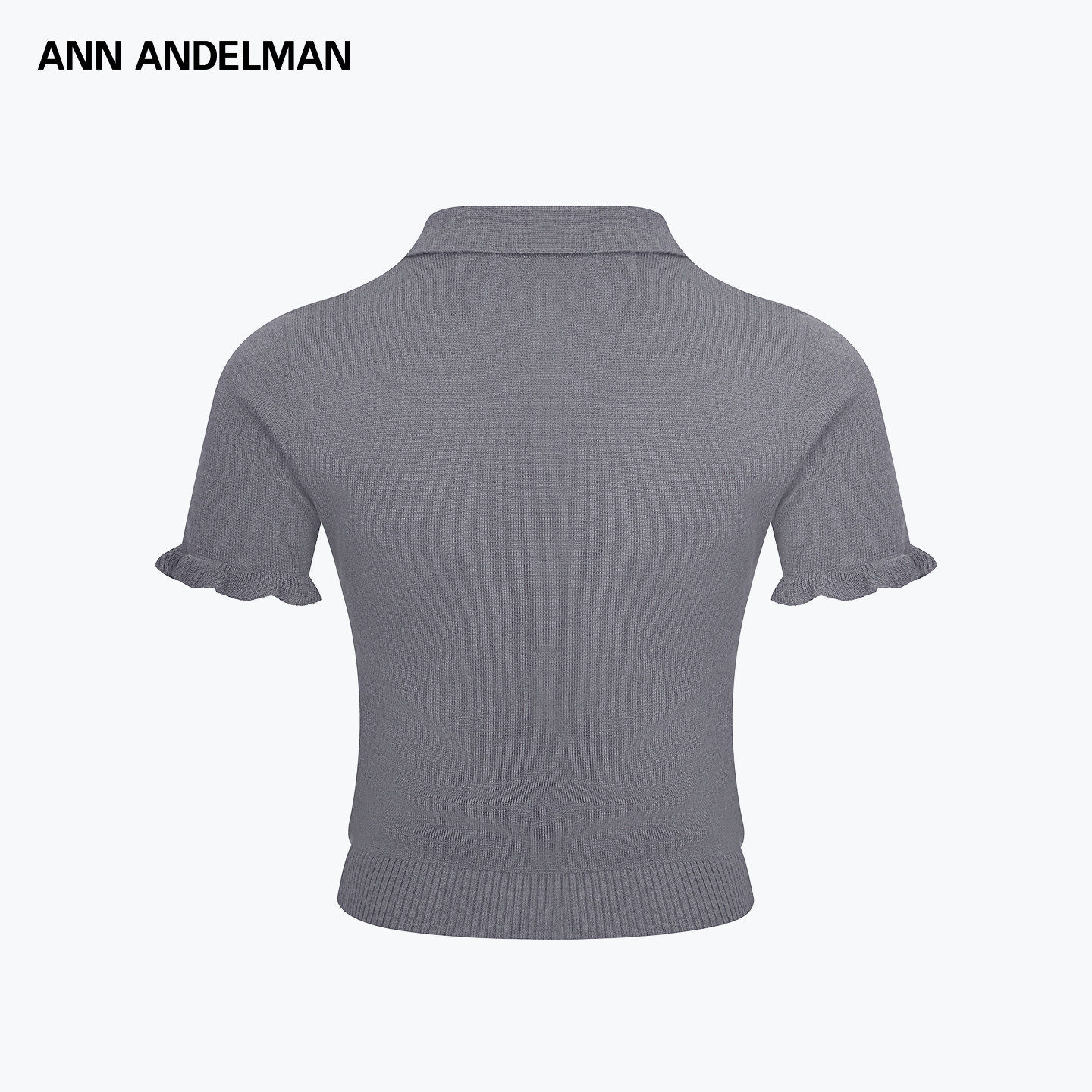 ANN ANDELMAN官方直营菱形格子烫钻针织polo衫翻领纽扣荷叶边短袖