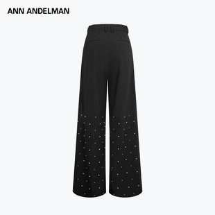 男装 气质显瘦阔腿条纹直筒裤 ANN 裤 长裤 ANDELMAN珍珠宽松西装
