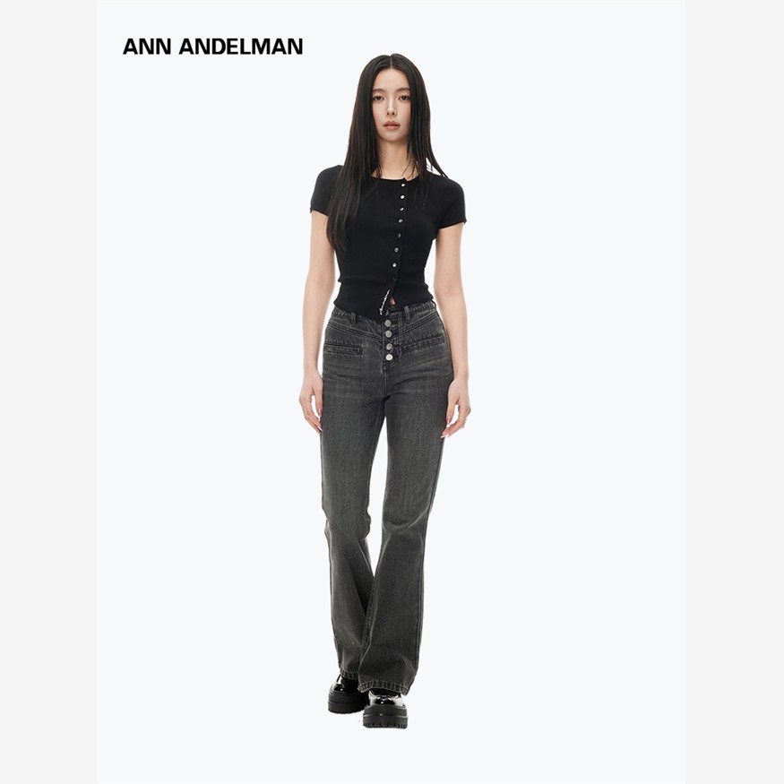 ANN ANDELMAN官方直营不对称短袖修身小开衫短袖修身毛针织外套女