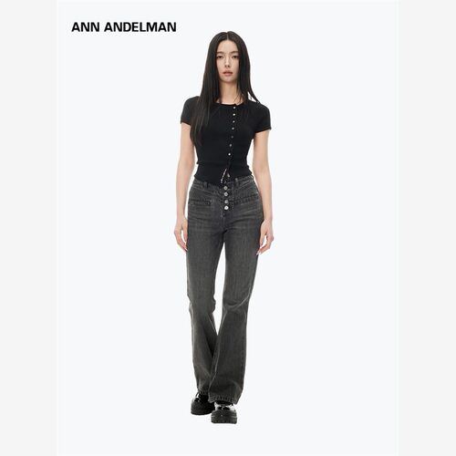 ANN ANDELMAN官方直营不对称短袖修身小开衫短袖修身毛针织外套女
