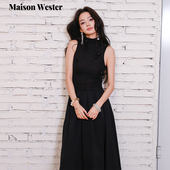 新款 Maison Wester2025夏季 气质国风缝珠花纯黑长裙