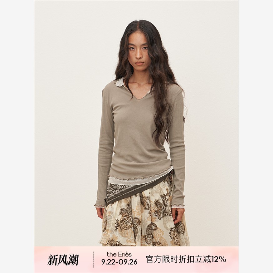 Theenesboutiq翻领网纱