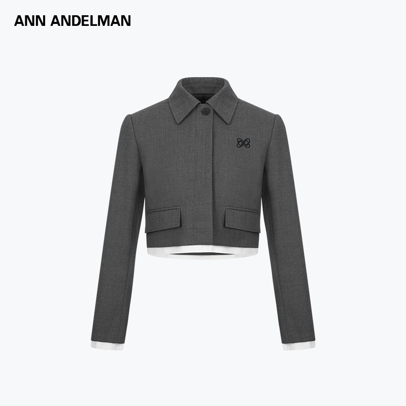 ANN ANDELMAN官方直营2025秋季新款灰色休闲拼接短款西装外套女