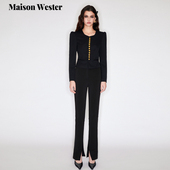 Maison 外套 高级感气质黑色圆领金扣长袖 Wester2025夏季 新款