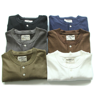 重磅纯棉水洗亨利领长袖T恤