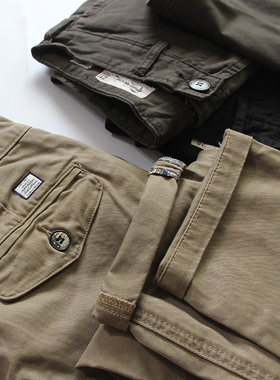 阿美咔叽重磅厚实复古休闲裤 美式纯棉斜纹砂洗修身chino工装长裤