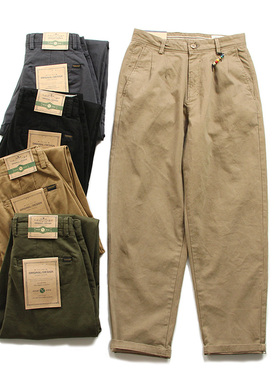 阿美咔叽休闲裤男美式复古宽松直筒纯色工装裤双褶百搭chino长裤