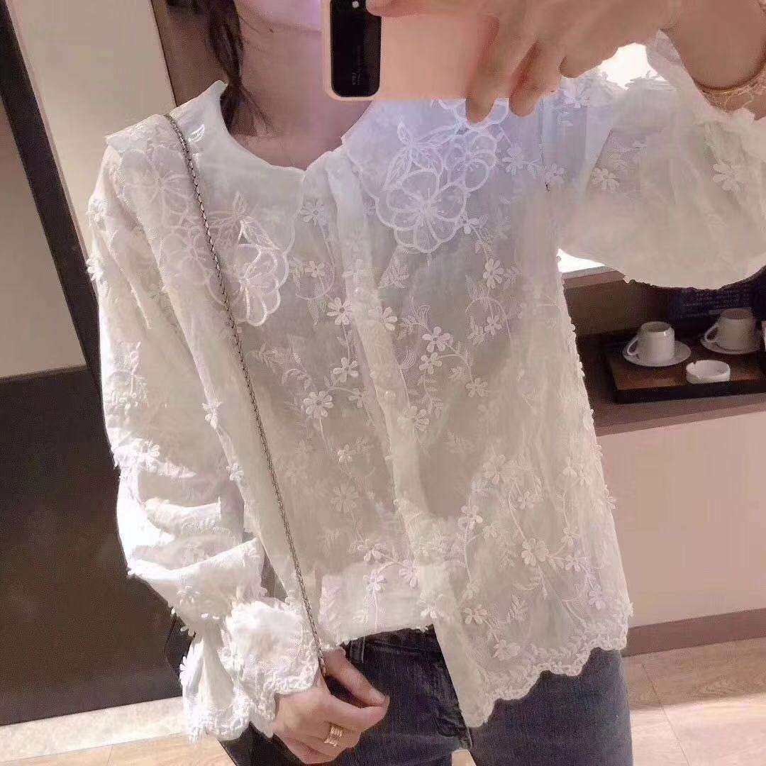 韩国东大门2019春季新款蕾丝花边娃娃领小花朵刺绣棉布衬衣女衬衫在类目 女装/女士精品, 衬衫中 - 来自Buy2taobao.com提供专业的淘宝代购服务