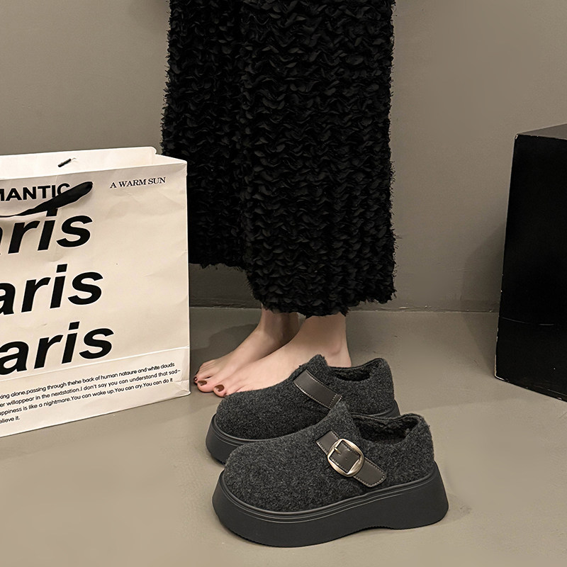 厚底毛呢勃肯鞋2025秋冬新款