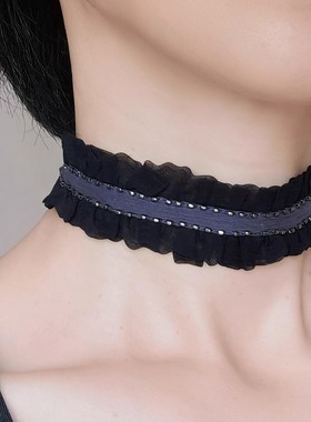 Chan Luu荷叶边超仙雪纺系带防过敏choker颈带锁骨链项圈女饰品