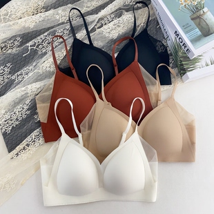 三角杯云感网纱细肩带内衣女超薄小胸聚拢收副乳文胸 古妃1217法式