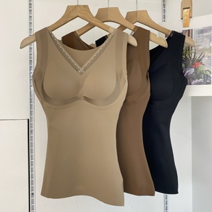 古妃秋冬色丁条塑形磨毛保暖背心女聚拢提拉防下垂抗静电修身 上衣