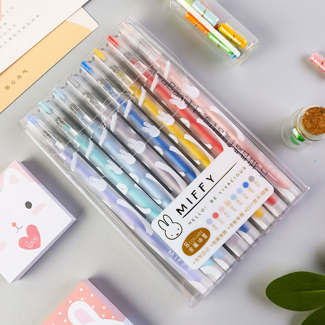 晨光米菲金属色中性笔学生彩色水笔子弹头0.5 手帐闪光 8色 a1718